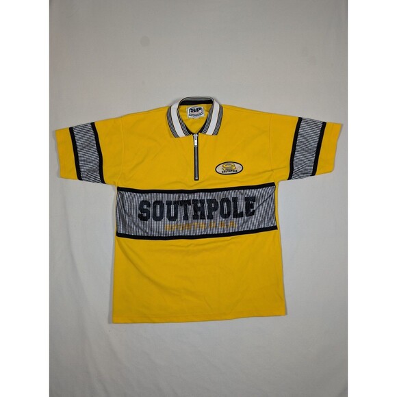 Vintage Southpole Jersey Polo Shirt L Yellow Quarter Zip Sporting Gear Spell Out - Picture 2 of 9